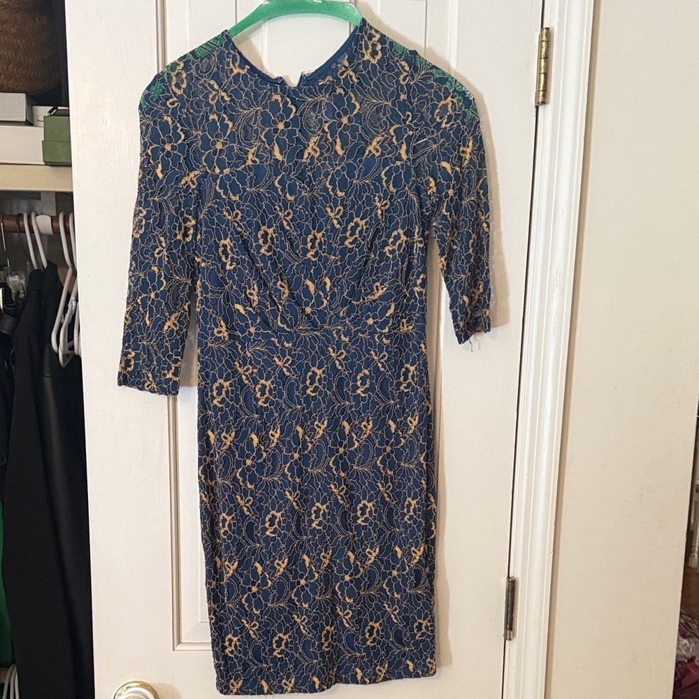 Chic Navy and Gold Lace Dress